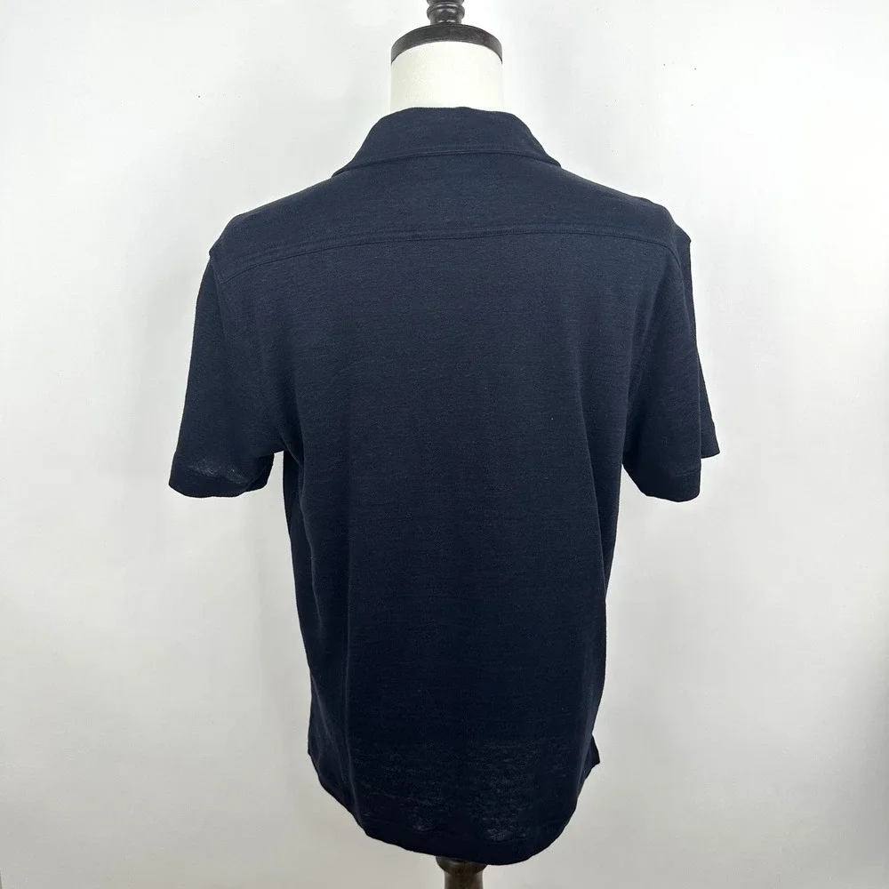 Banana Republic Linen French Terry Resort Shirt Men's Medium Navy Blue NWT